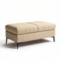 Banc rembourré en tissu beige dimensions 90 x 40 x 45cm pour salon