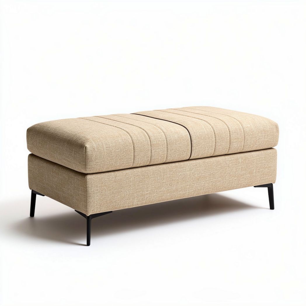 Banc rembourré en tissu beige dimensions 90 x 40 x 45cm pour salon