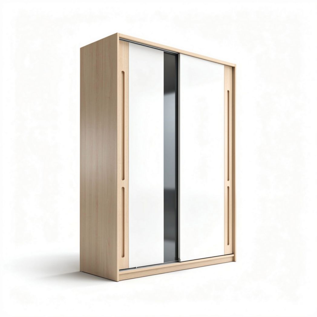 Armoire coulissante en mélaminé blanc et miroir 150 x 60 x 200cm