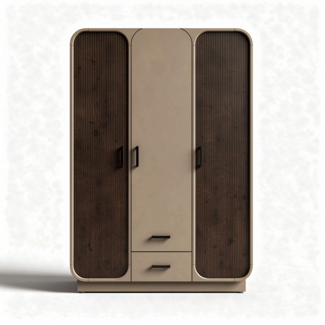 Armoire en bois avec portes en bois striées et tiroir 180 x 100 x 55cm