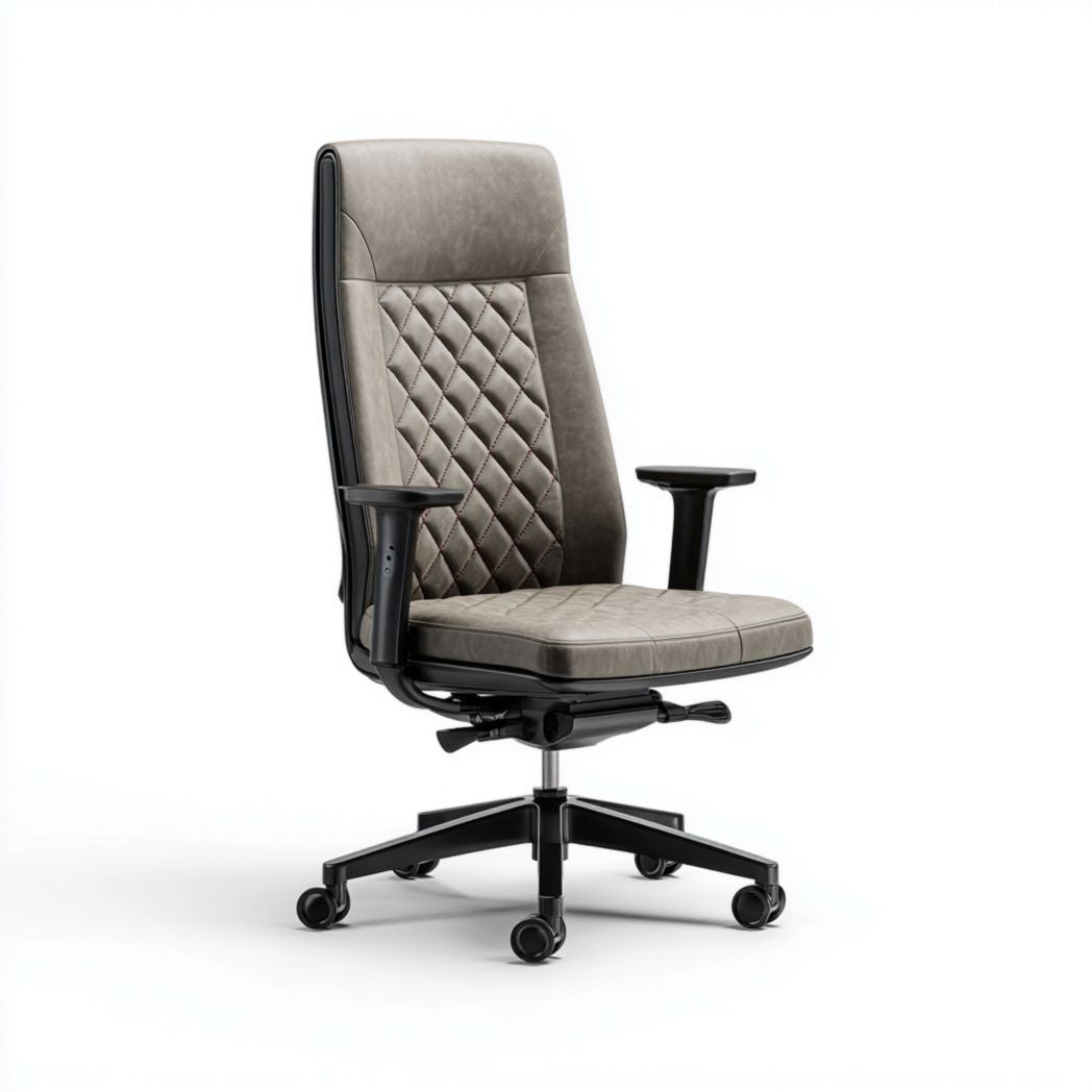 Chaise de bureau ergonomique en tissu bleu marine avec accoudoirs et roulettes