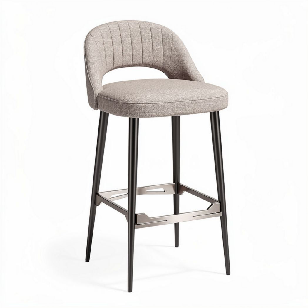 Tabouret de bar en tissu beige avec pieds en métal noir 45 x 45 x 100cm