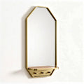 Miroir mural en métal doré avec étagère en bois 60 x 30 x 5cm