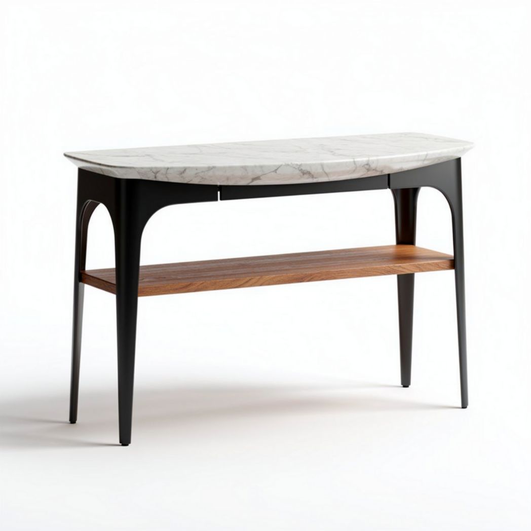 Table console en métal doré et bois 140 x 30 x 75cm pour entrée