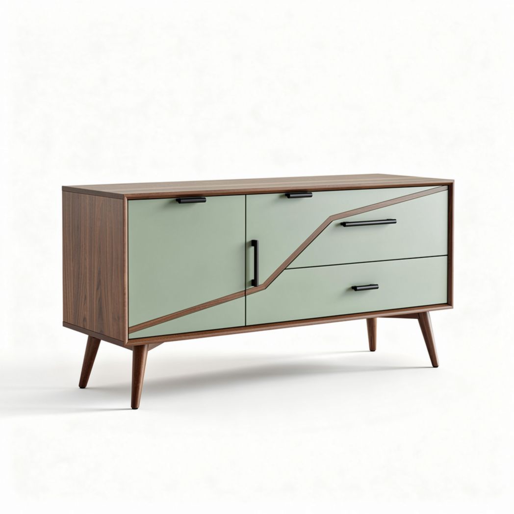 Buffet en bois avec finitions vertes et 3 tiroirs dimensions 150 x 45 x 75cm