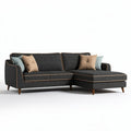 Canapé d'angle en tissu gris avec coussins décoratifs dimensions 210 x 90 x 85cm