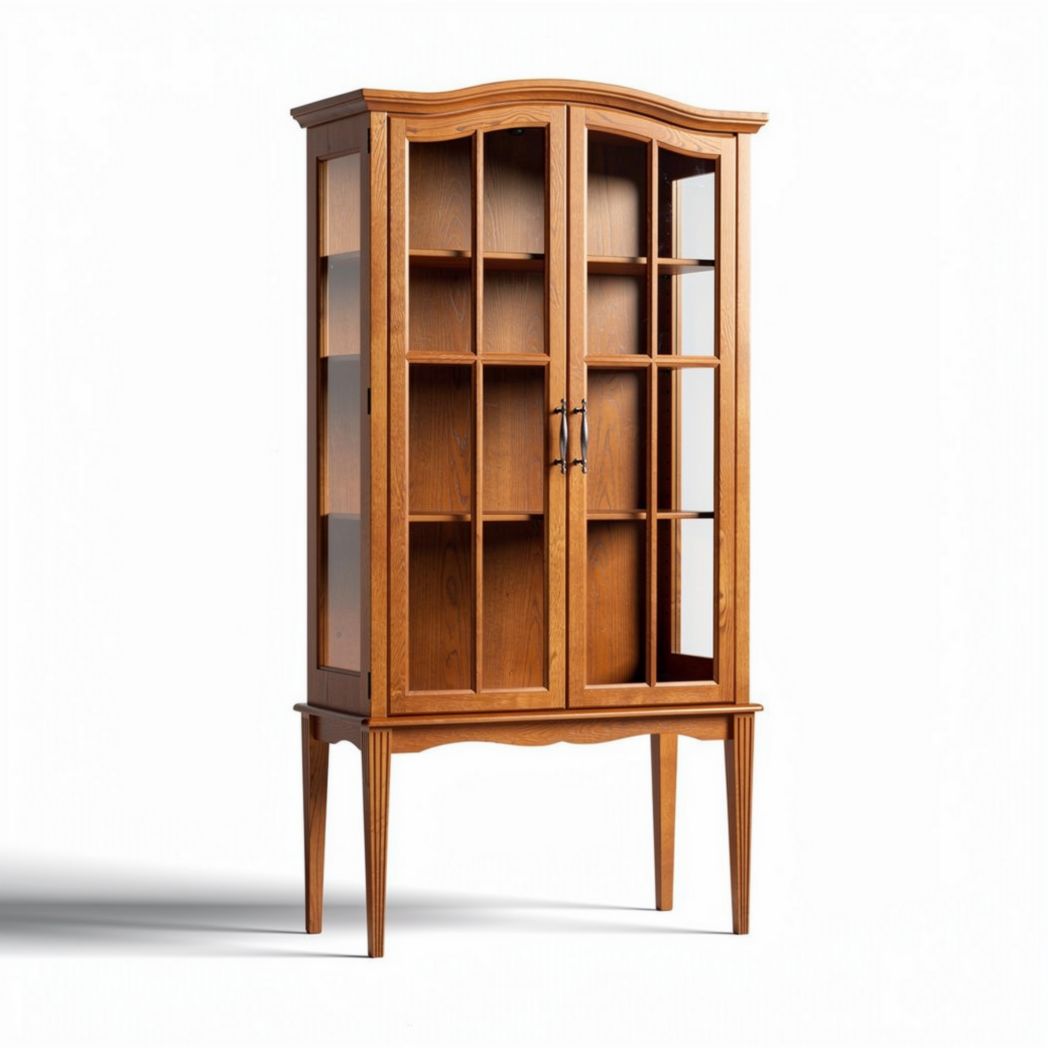 Vitrine en bois marron de 80 x 40 x 160 cm avec portes en verre transparent